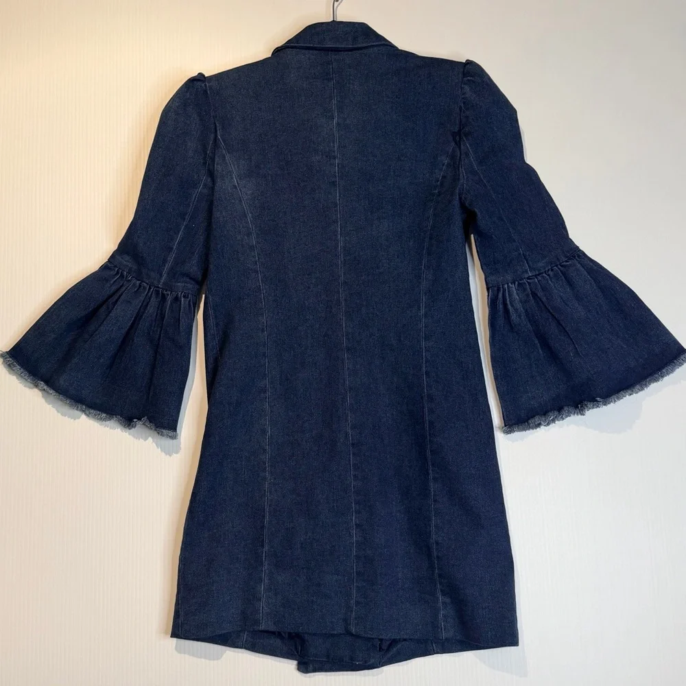 Marled x Olivia Culpo Denim Ruffle Blazer Dress - Size Small
